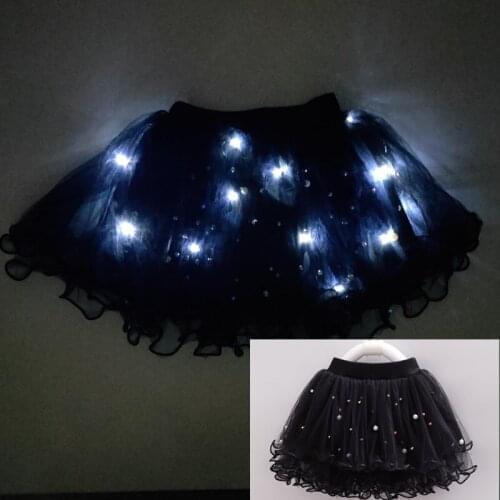 Tutu Skirt 2020 new childrens light mesh skirt girl luminous novelty led fluffy skirt with interlining skirt Show dress black