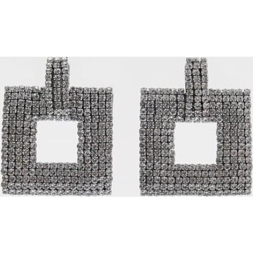 ZA Earrings Hyperbole Female Geometric Square Large Drop Earrings For Women Statement Silver Color Rhinestone Dangle Earring