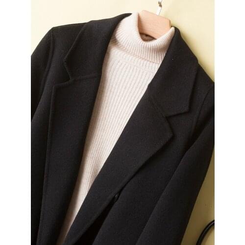 Jacket Female 200% Wool Double Breasted Long Coat Spring Autumn Coats and Jackets Women Overcoat Manteau Femme 820 KJ5055