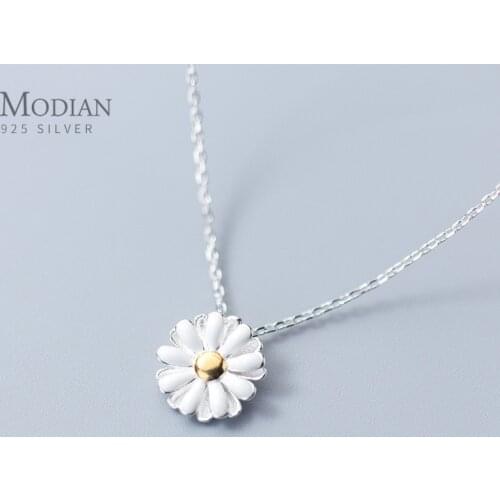 Modian 2019 New Brand Sun Daisy Flower Charm Necklaces Pendant Fashion Chain 925 Sterling Silver Jewelry For Women Present Gift