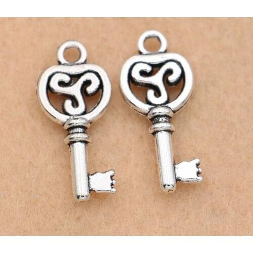 10PCS Key Charm Pendant Antique Silver Plated Bracelet Necklace Jewelry DIY Making Accessories 9x20mm
