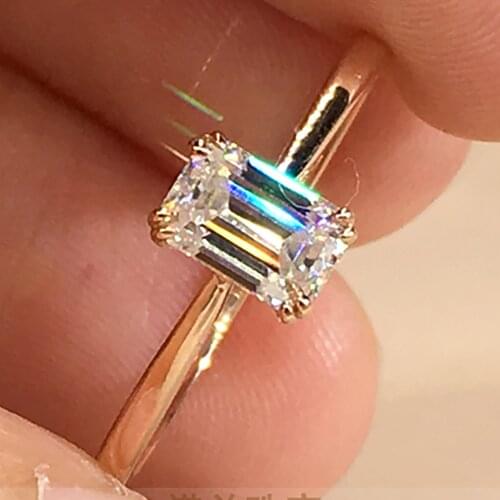 14K Au585 Rose Gold Women Ring Moissanite Diamonds 1 2 3 4 5 Carat Rectangle Emerald Wedding Party Engagement Anniversary Ring