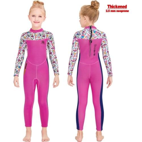 2.5mm Girls Wetsuits Neoprene One-Piece Children Diving Suit Long Sleeves Keep Warm UV Protection Rash Guards Snorkel Swimwear