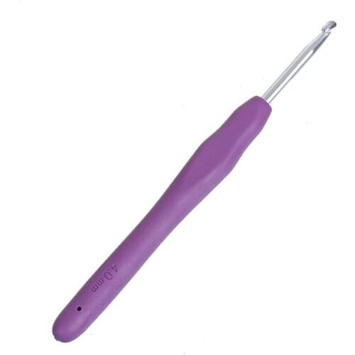 2pcs 4mm TPR Aluminum Hand Sewing Needles Tools Crochet Hook Stitches Weave Yarn Knitting Craft Purple 13.7cm(5 3/8") long