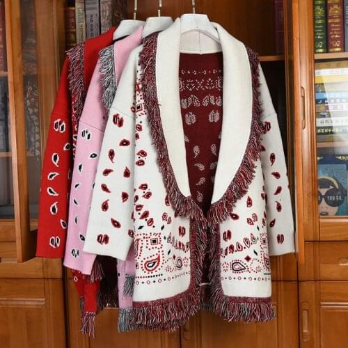 2020 Autumn Winter Women high quality embroidery tassels Belt cardigans New Designer women loose knitted coat C514