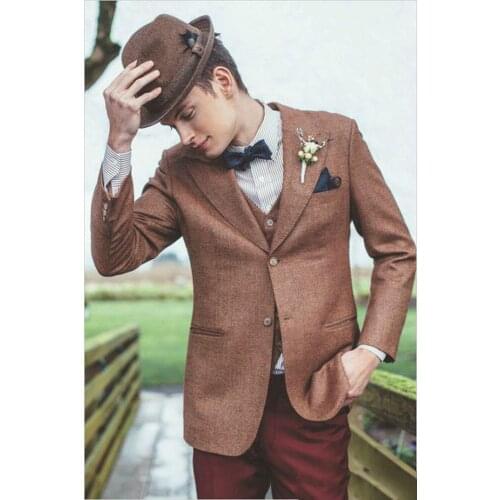 2021 Costume Homme New Tweed Men Suit Slim Fit 3 Piece Groom Shawl Lapel Tuxedo Custom Suits Party Blazer Terno Masculino