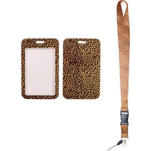 24pcs/lot MD641 DMLSKY Cartoon Leopard Card Holder ID Holder Man Woman Bus Card Holder Staff Card With buckle Lanyard