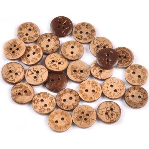 50Pcs 15mm Mixed Pattern Coconut Shell Buttons Crafts And Scrapbooking Decoration DIY Clothes Sewing Tools Button 2 Holes M0983