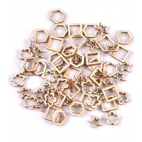 50pcs Mixed Hollowed Shape Wood Slices DIY Craft For Scrapbooking Home Wedding Ornaments Embellishments Wooden Decoration M2567