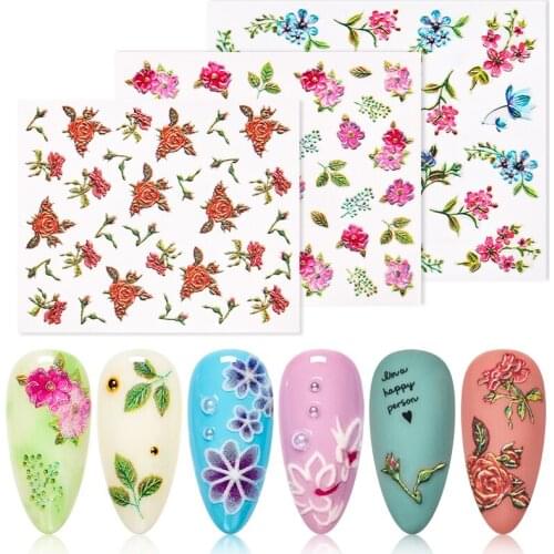 5D Nail Stickers Embossed Nail Sticker Slice Flower Transfer Sticker Nail Art DIY Design Nail Art Decoration