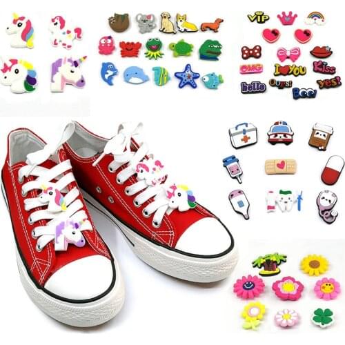 8-15pcs/set Medical Flower Rainbow PVC Casual Shoelace Shoe Charms Fit Animals Unicorn Corgi Shoe Decorations Kids Gift
