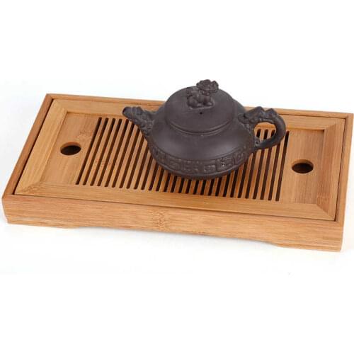 Chinese Bamboo Tea Trays Kung Fu Tea Tray Table With Drain Rack 27x14x3cm Tea Serving Tray Set Tea Kitchen Accessories