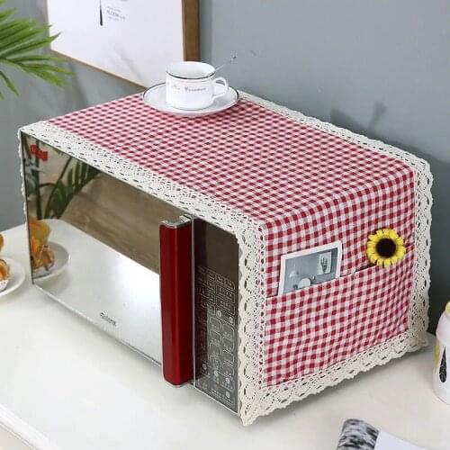 Kitchen Microwave Cover Cotton Linen Microwave Oven Hood Oil Dust Cover with Storage Bag Kitchen Accessories Home Decoration