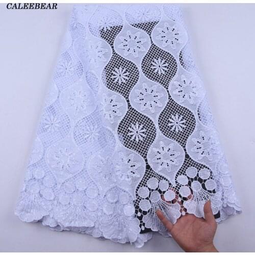 Pure White Nigerian Guipure Cord Lace Fabric 2020 High Quality Lace Embroidered African Milk Silk Lace Fabric For Wedding S1983