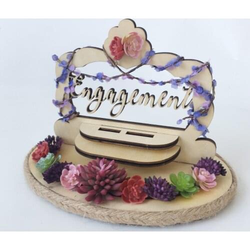 Custom any Text language Wood double rings holder Wedding Bride gifts Engagement Anniversary Ring pillow personalized gift