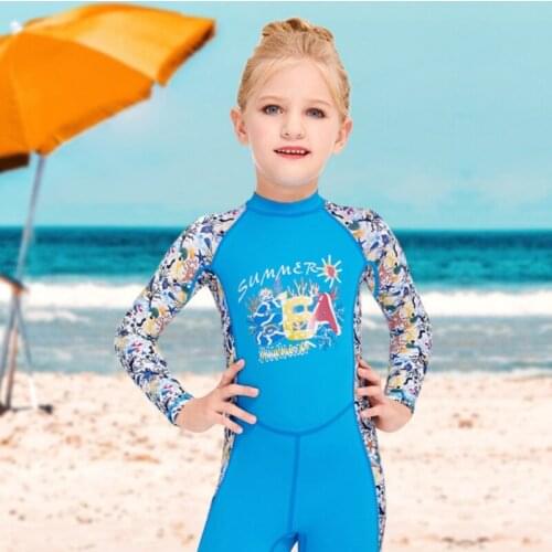 Kids Keep Warm Diving Wear Girls Long Sleeve Sunscreen Speed Dried Wetsuits Swimming Children Training Snorkeling Swimwear
