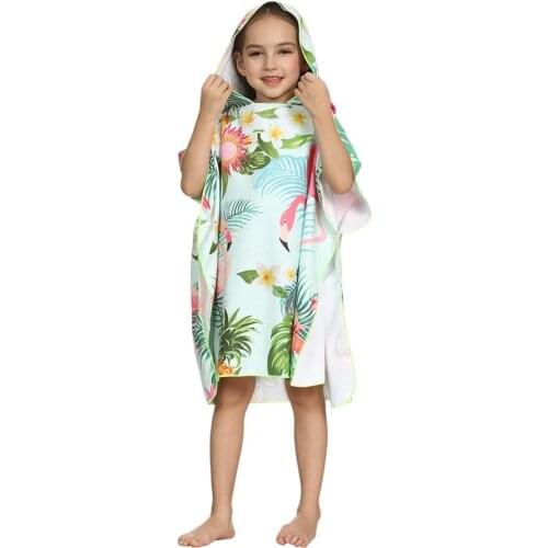 ED-Lumos Green Flower Flamingos Hooded Kids Bath Towel Beach Towel Wrap Folding for Girls Toddlers Under Age 7