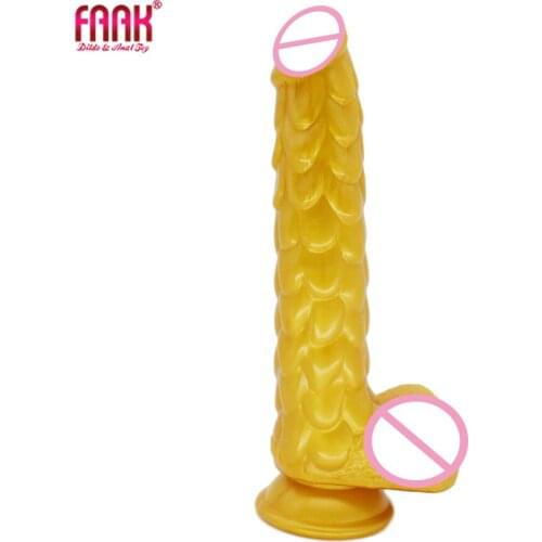 FAAK long silicone dildo with suction cup butt plug erotic products fish scale texture golden realistic penis sex toys for women