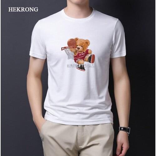 Hekrong Bear Unisex T-Shirt Parent-Child Tops Modal Breathable Moisture Absorption Independent Design Short Sleeve