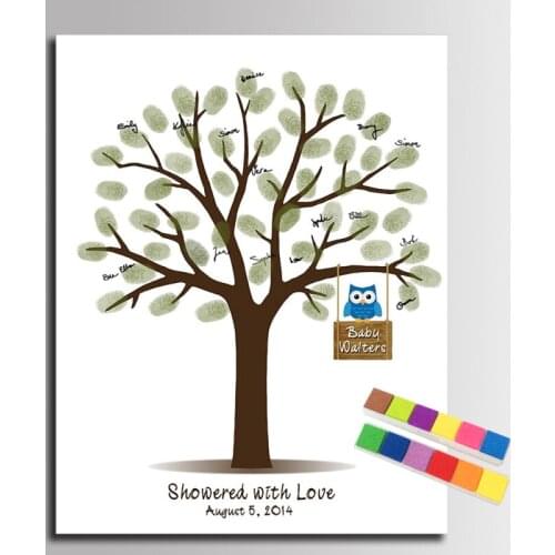 Fingerprint Signature Tree painting Baby Shower Fingerprint Guest Book Cartoon Canvas Painting communion Souvenir wall poster