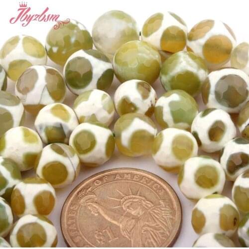 8,10mm Faceted Round Beads Green Stripe Dzi Agates Stone Beads For DIY Necklace Bracelat Jewelry Making Loose 15"