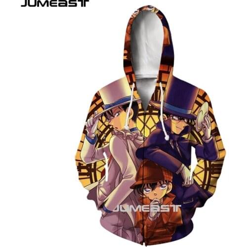 Jumeast Brand Men/Women 3D Printed Cartoon Anime Detective Conan Long Sleeve Jacket Sport Pullover Fashion Spring Zipper Hoodies