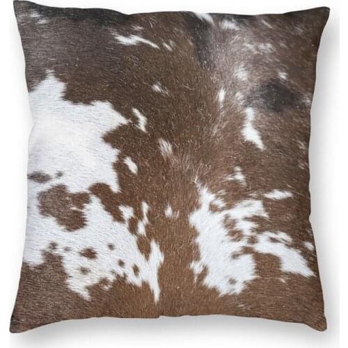 Cow Skin Pattern Brown Pillowcover Decoration Animal Hide Leather Cushion Cover Throw Pillow For Sofa Double-Sided Printing