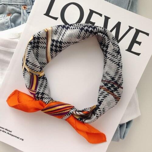 Luna&Dolphin Women Small Square Scarves 53x53 100% Silk Luxury Grey Plaid Bandanas Headbands Scarf Kerchief Girls Hijab Scarf