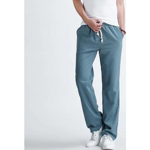 Mens casual pants 2018 New Mens solid color linen casual trousers Stylish and comfortable large size men straight trousers