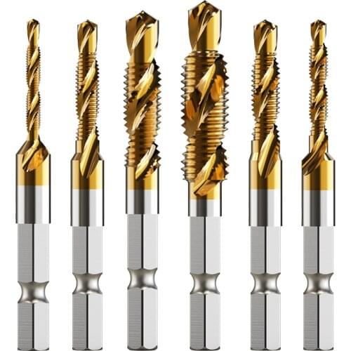 Tap Drill Bits Set Titanium Plated Hex Shank HSS Countersink Thread Metric Screw Machine Compound M3 M4 M5 M6 M8 M10 Hand Tools