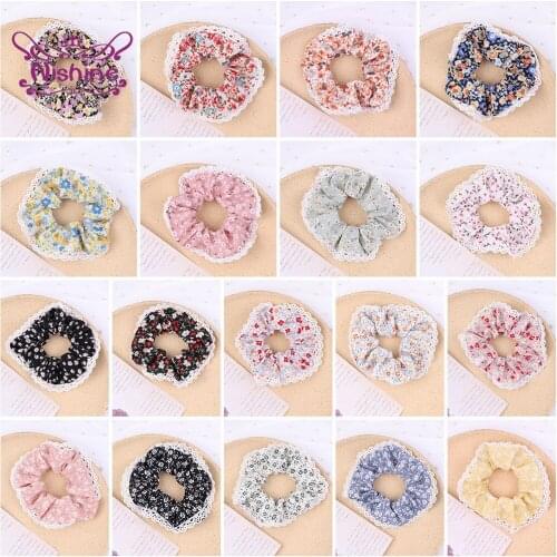 Nishine Women Vintage Flowers Pattern Large Intestine Hair Rope Fashion Print Lace Elastic Hairbands Girls Headwear Holiday Gift