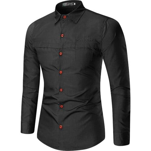 2018 Mens dress shirts new listing fashion solid color trend shirt mens brand business Slim casual long-sleeved shirt M-XXL