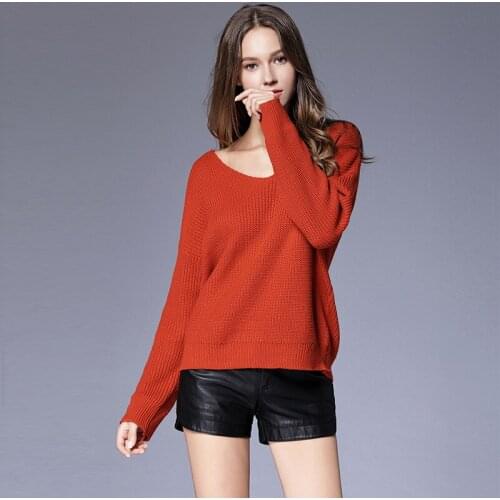 Autumn Winter Knitted Sweater Women Sexy Backless Lace Up V-neck Jumper Tops Female Slim Pure Color Pullover Sweaters H9200