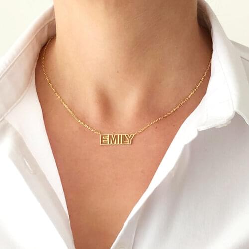 Stainless steel custom name necklace Personalized Hollow Initial Name Necklace Rose Gold Color Chain Quote Letter Necklace