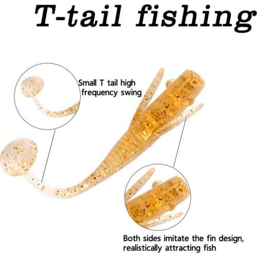 20 pcs/pack of Micro-objects Root Fishing T Tail Simulation Soft Bait Artificial Bait Bait Fishing Tools （With sequins