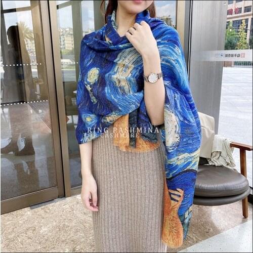 Designer Winter Scarf Women Cashmere Scarves Shawl Stole Tippet Cape Blanket Poncho 200 100 Van Gogh