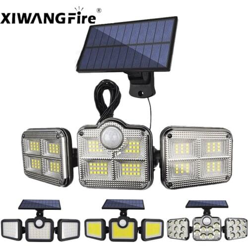 Solar Lights Outdoor 3 Head Motion Sensor 78 108 122 138 LED 270 Wide Angle Illumination Waterproof Remote Control Wall Lamp