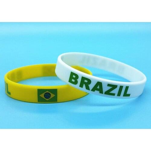 100pcs Brazil Flag Sports Bracelet Country Logo Silicone Wristband Men Women Print Brasil Rubber Wrist Strap Cuff Accessories