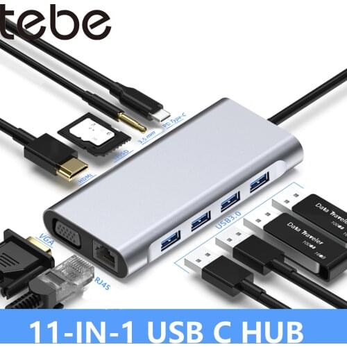 Tebe 11 In 1 USB C HUB Type C To 4K HDMI-Compatible VGA RJ45 USB3.0 SD/TF PD Fast Charger for MacBook Pro USB-c Hub Splitter