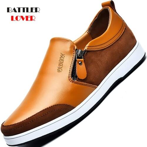 Luxury Brand Genuine Leather Men Shoes Black Blue Height Increase British Style Casual Elevator Shoes For Male Slip On
