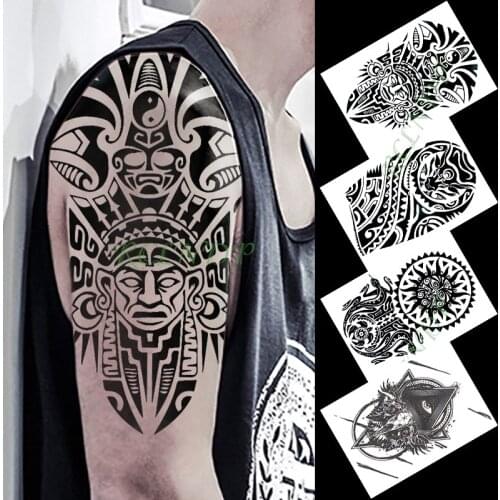 Waterproof Temporary Tattoo Sticker mask totem skull flowers black arm tatto flash tatoo fake tattoos for men women