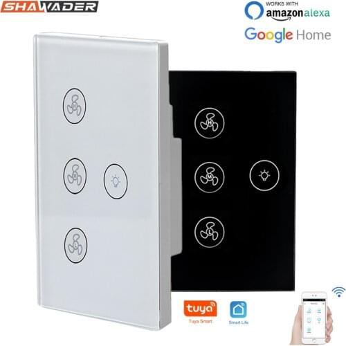 WiFi Smart Light Switches Fan Celling Power Switch Glass Panel Homekit App Timer Speed Remote Control by Alexa Echo Google Home