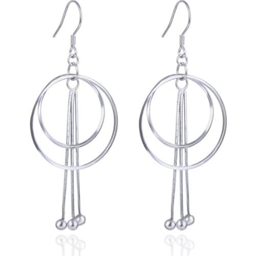 YJAR001991 New Full-bodied Tremella S925 Sterling Silver Double Circle Earrings Girls Fashion Accessories Dangle Earrings