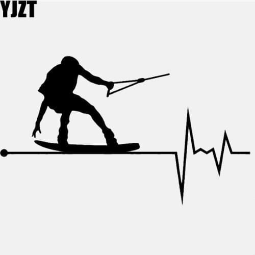 YJZT 14.5CM*8.6CM Wakeboard In My Heartbeat Pulse Vinyl Black/Silver Car Sticker C22-1096