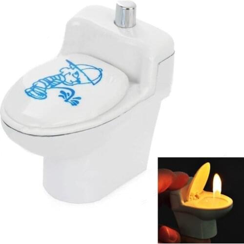 Funny Gadgets Toilet Closestool Shaped Refillable Butane Gas Smoking Cigar Cigarette Lighter