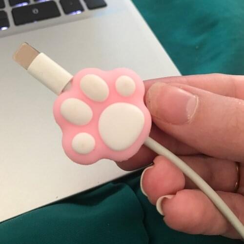 Cartoon Data Line Cord Cat Paw Protector Cord Clip Office Desktop Phone Cables Holder for iPhone USB Cable Wire Winder Cover