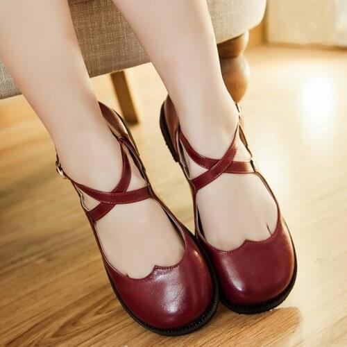 AGODOR Mary Jane Flats Shoes for Women Ballet Flat Shoes 2020 Spring Girls Buckle Strap School Shoes Big Size 40 41 42