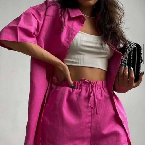 Women Casual Solid Two Pieces Set O-neck Short Sleeve T-shirt Blouse Shorts Female 2021 Female Summer Casual Short Pants Set