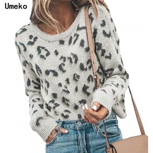Umeko 2020 New Solid Color Knitting Sweater Women Camouflage Leopard Jacquard Sweater O-neck Loose Sweater Women Winter Sweaters
