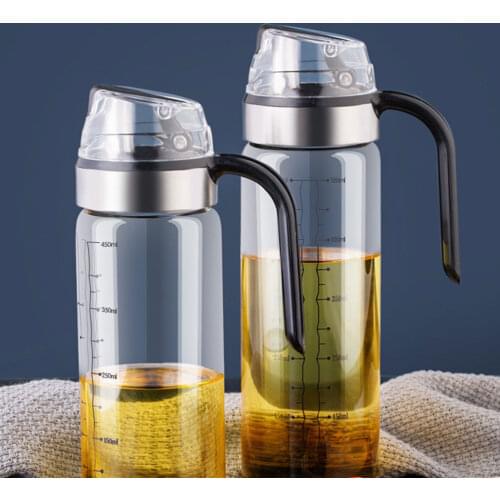 1Pc Kitchen Oil Bottle Large-Capacity Oil Pot Automatic Opening Closing Bottle Glass Oil Pot Kitchen Oil Bottle With Nozzle